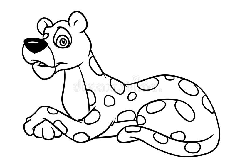 Leopard lies animal character cartoon illustration coloring page stock illustration