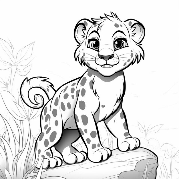 Premium photo a black and white drawing of a cheetah with a leopard on it