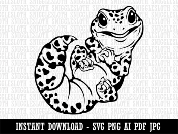 Cute baby leopard gecko lizard with spots clipart instant digital download ai