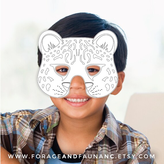 Leopard coloring mask printable halloween big cat coloring book page birthday party activity costume printable photo booth props animal mask