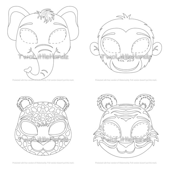 Safari animal masks bundle animal masks for kids monkey elephant tiger leopard party printable kids craft printable