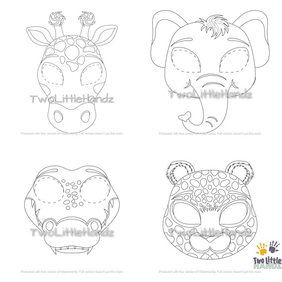 Safari animal masks bundle animal masks for kids crocodile elephant giraffe leopard party printable kids craft printable