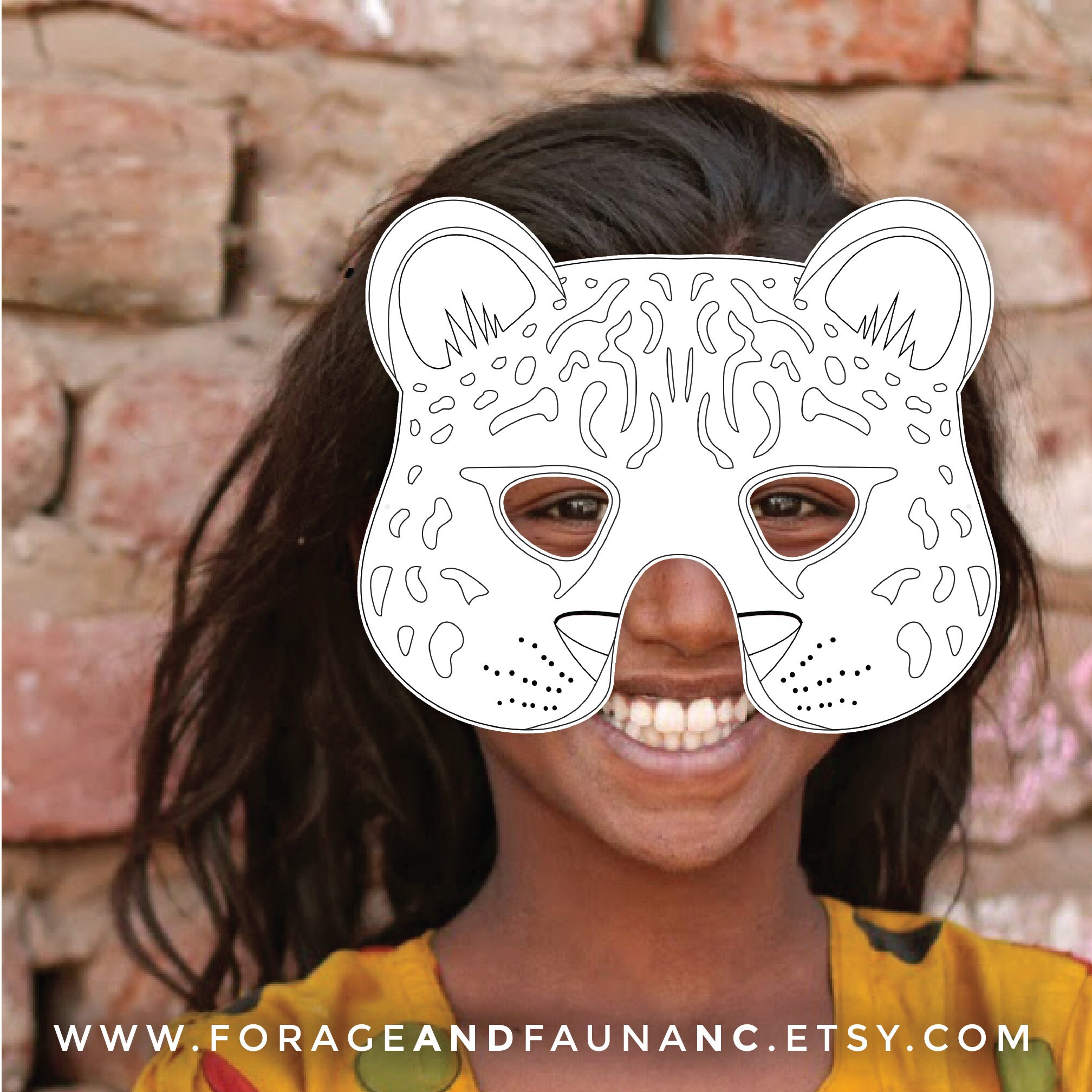 Leopard coloring mask printable halloween big cat coloring book page birthday party activity costume printable photo booth props animal mask