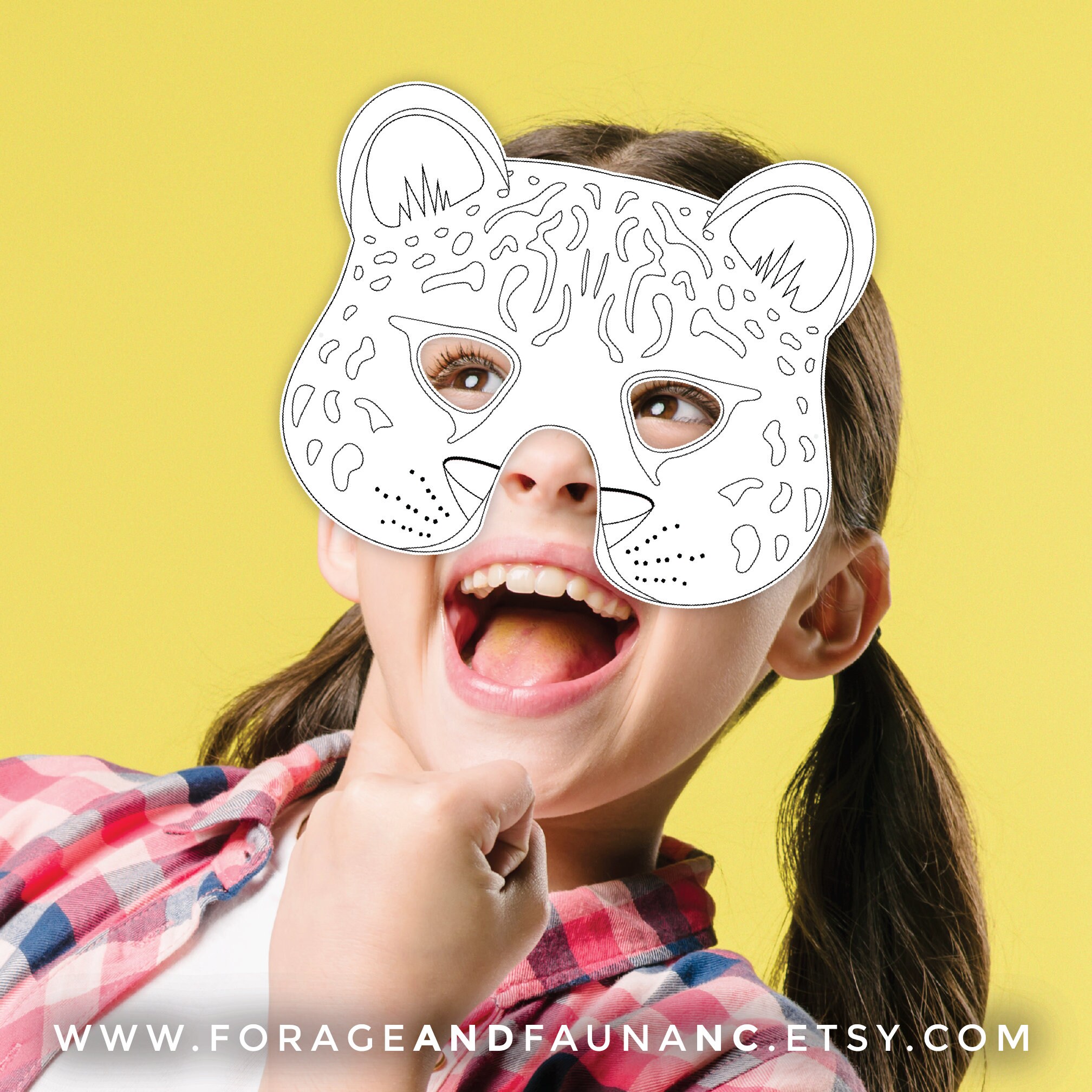 Leopard coloring mask printable halloween big cat coloring book page birthday party activity costume printable photo booth props animal mask