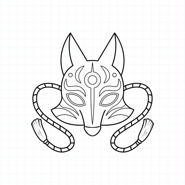 Premium vector japanese kitsune mask coloring page vector illustration eps