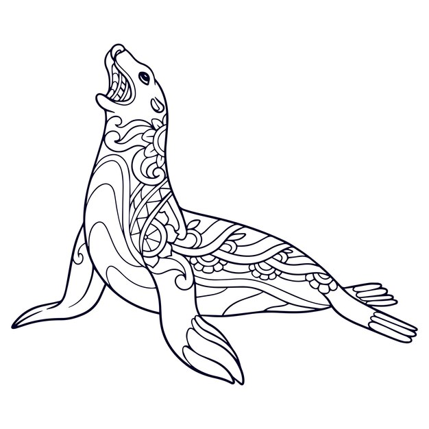 Premium vector cute sea lion cartoon mandala arts isolated on white background