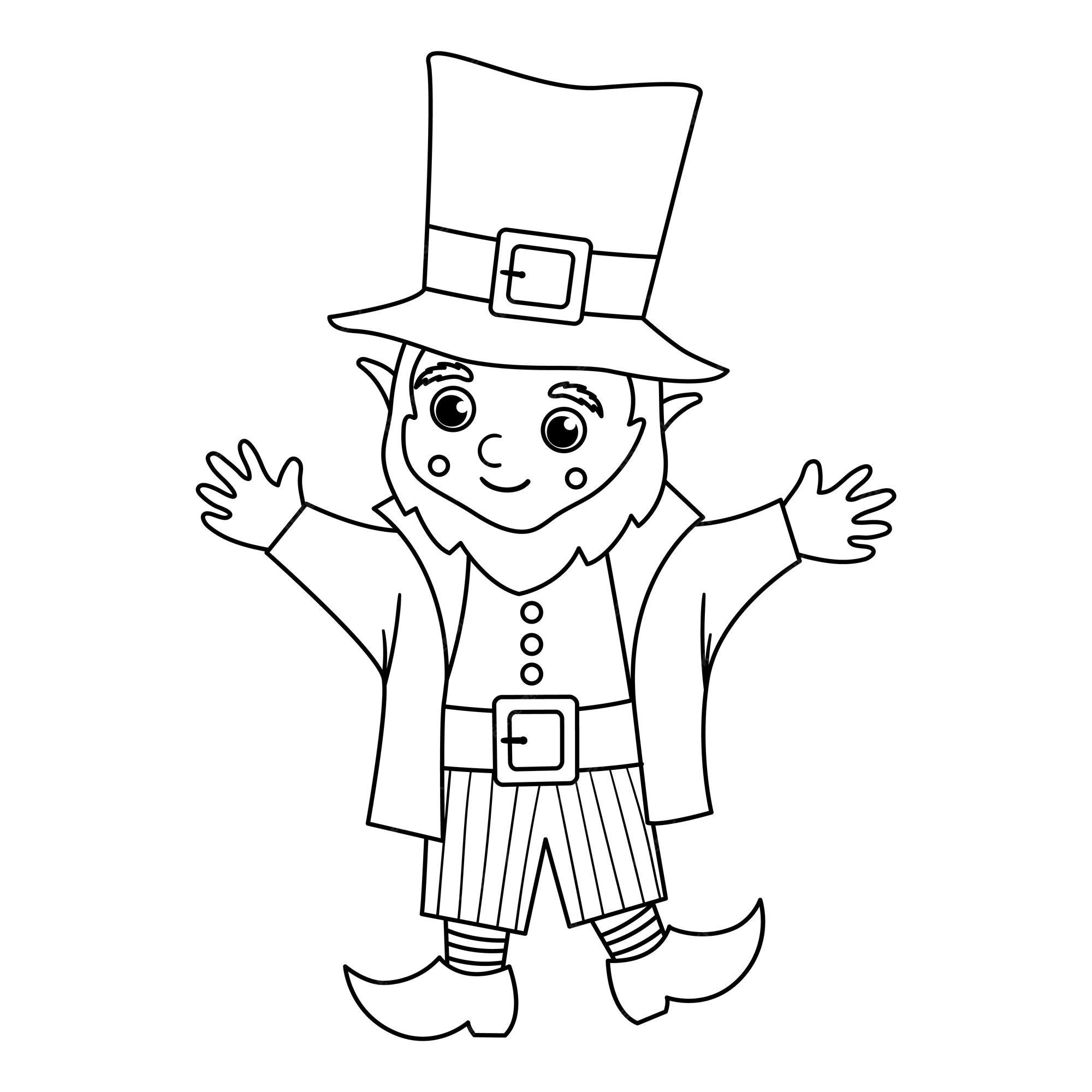 Premium vector vector black and white funny leprechaun in traditional clothes and hat cute saint patrick day illustration national irish holiday line icon or coloring page isolated on white background