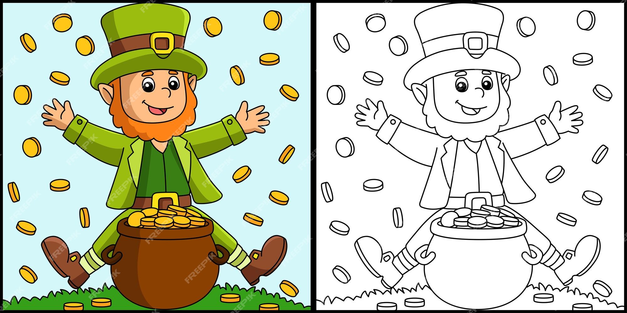 Premium vector st patricks day leprechaun coloring page vector
