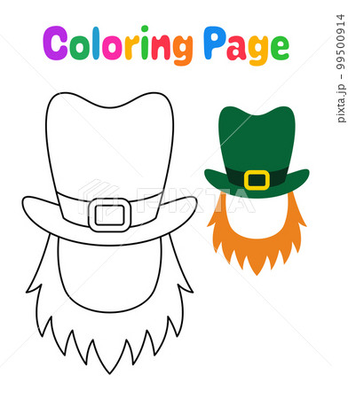 Coloring page with leprechaun hat with beard
