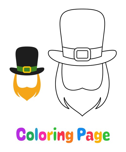Premium vector coloring page with leprechaun hat with beard for kids