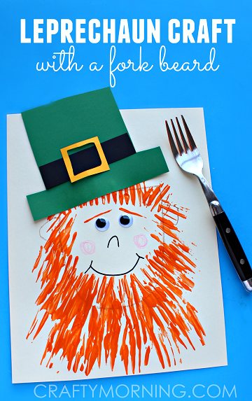 Leprechaun craft with a fork print beard