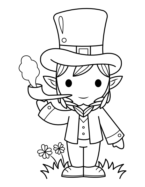 Printable leprechaun with pipe coloring page