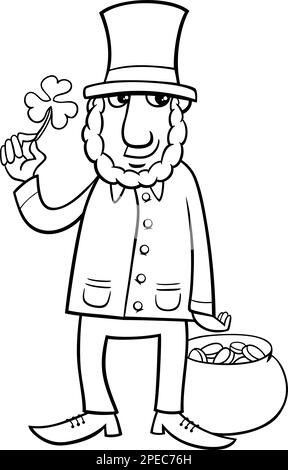 Leprechaun with clover cartoon for coloring stock vector image art