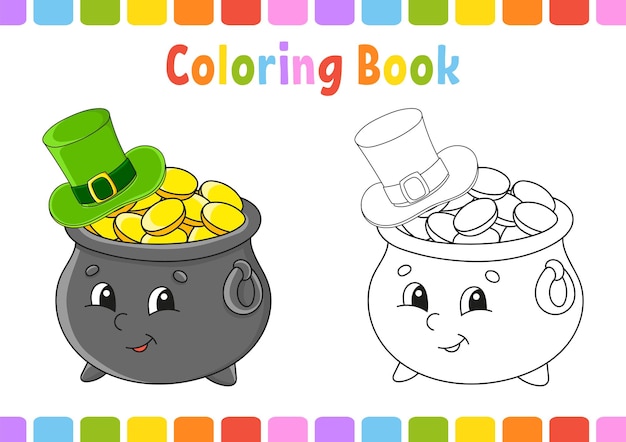Premium vector coloring book for kids st patricks day cartoon character fantasy page for children black contour silhouette isolated on white background