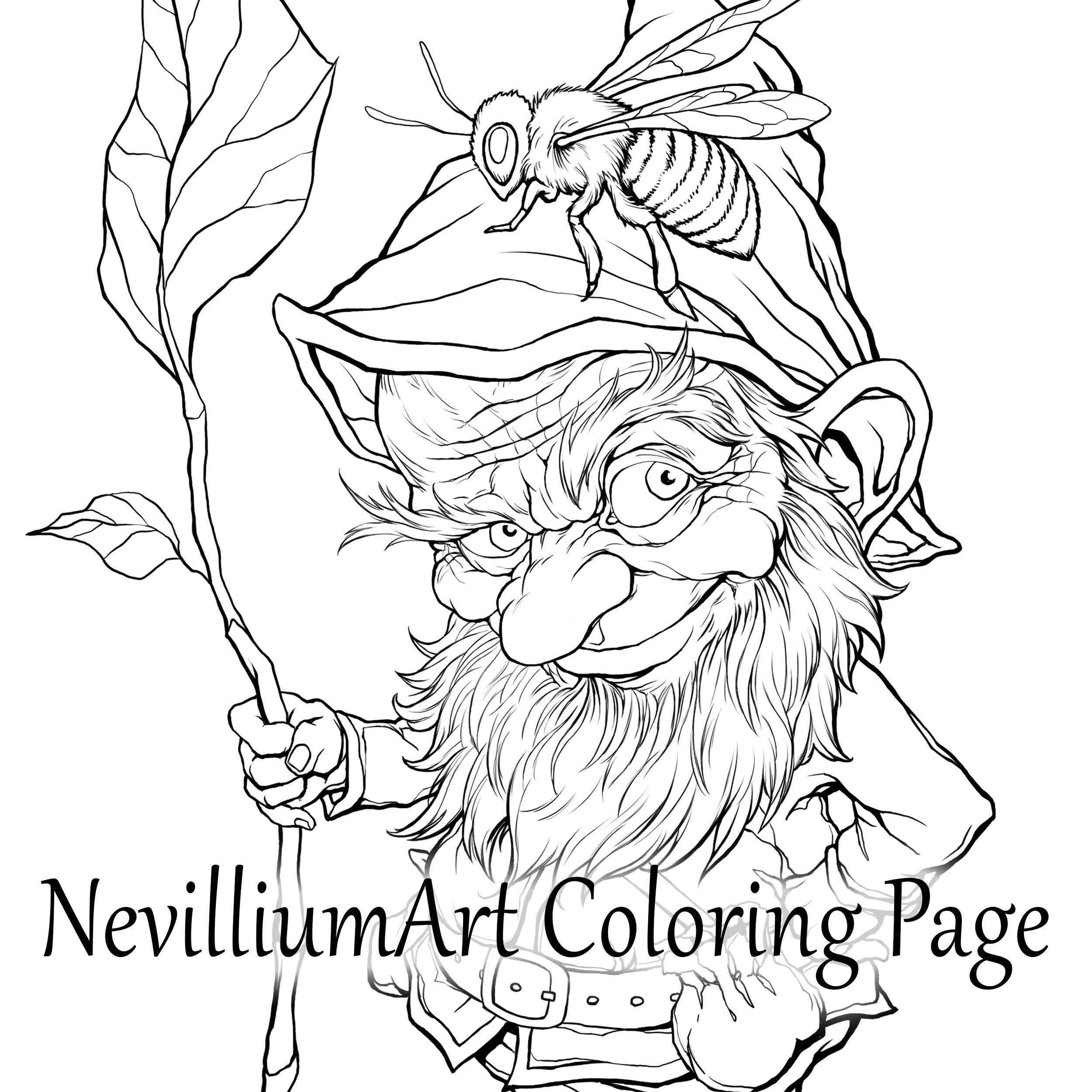 Gnome buzz coloring page nevilliumart instant download printable jpeg pdf files