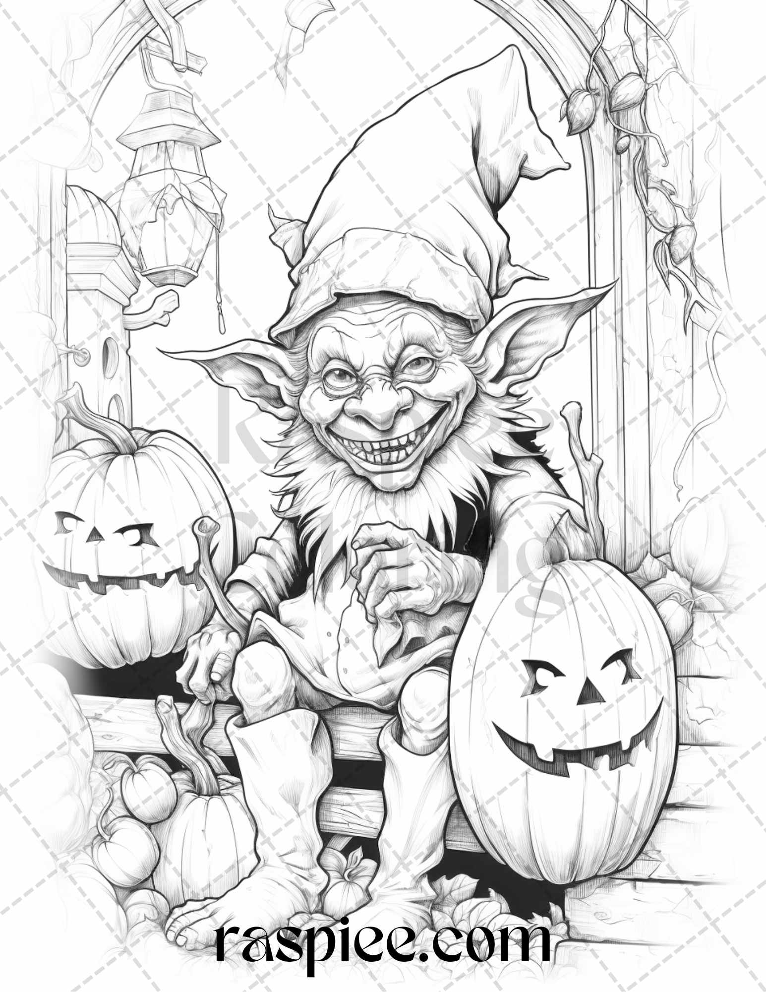 Halloween goblin grayscale coloring pages printable for adults pdf â coloring