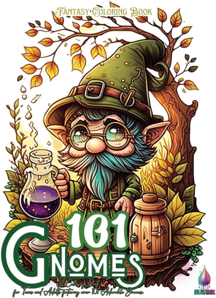 Gnomes a coloring book for teens and adults featuring over adorable gnomes cooking gardening having fun and more perfect gift for fantasy lovers fantasy coloring books ink hue books