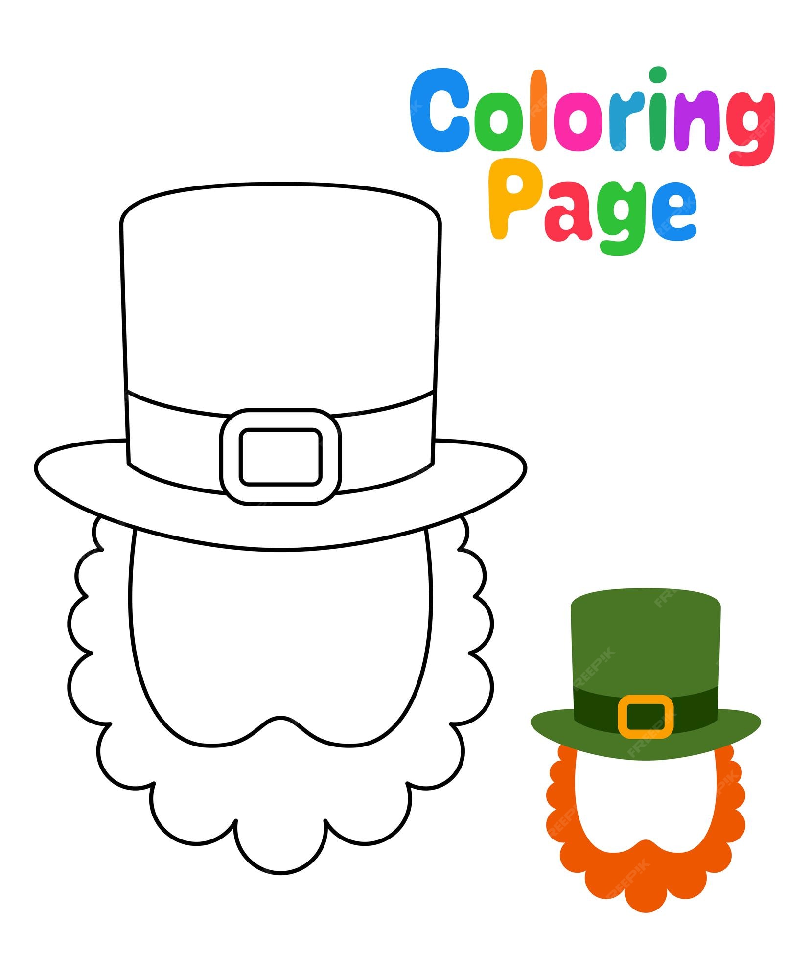 Premium vector coloring page with leprechaun hat with beard for kids
