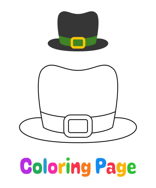 Coloring page with leprechaun hat for kids stock illustration