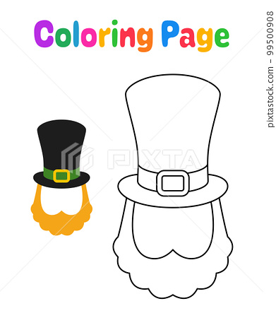 Coloring page with leprechaun hat with beard