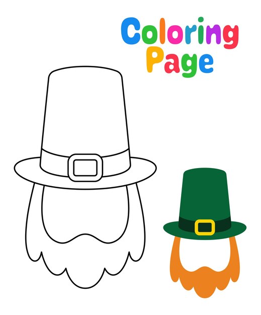 Premium vector coloring page with leprechaun hat with beard for kids