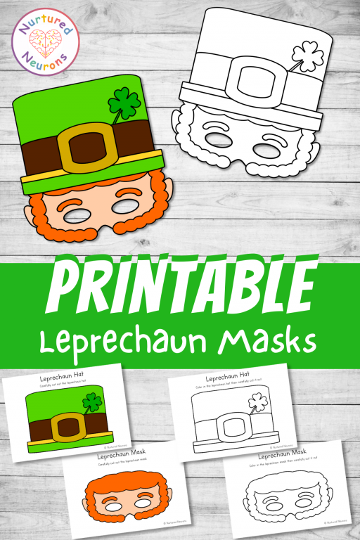 Printable diy leprechaun masks color and plain templates pdf