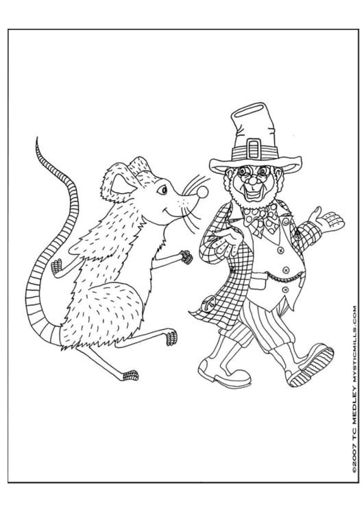 Coloring page leprechaun with a mouse