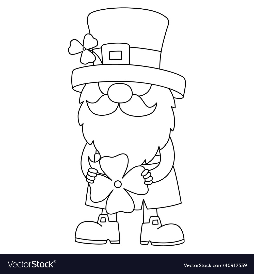 St patricks day gnome coloring page for kids vector image