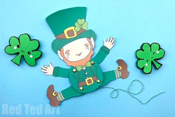 Free articulated leprechaun paper puppet for st patricks day