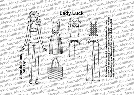 Lady luck paper doll st patricks day printable paper doll red hair doll colorful clothes paper doll coloring page