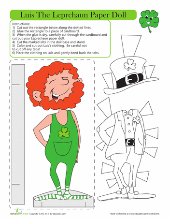 Leprechaun paper doll worksheet education paper dolls paper dolls printable vintage paper dolls