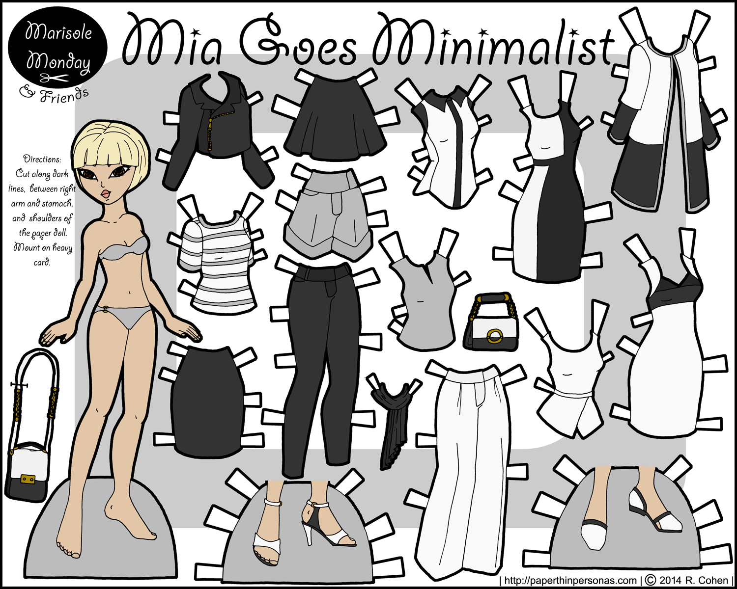 Minimalist fashion paper doll in monochrome â paper thin personas