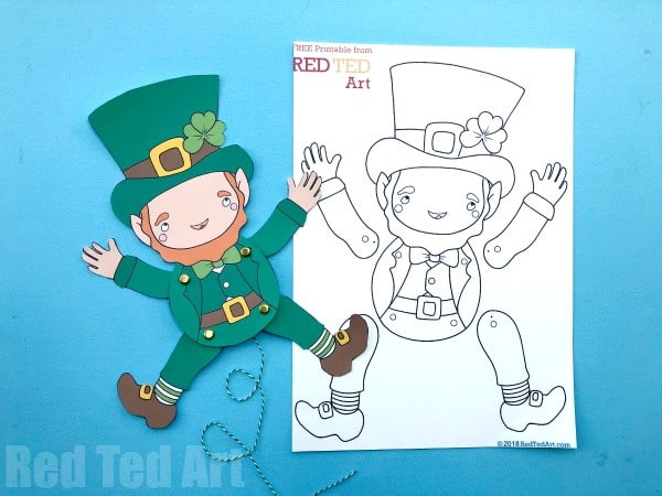 Free articulated leprechaun paper puppet for st patricks day