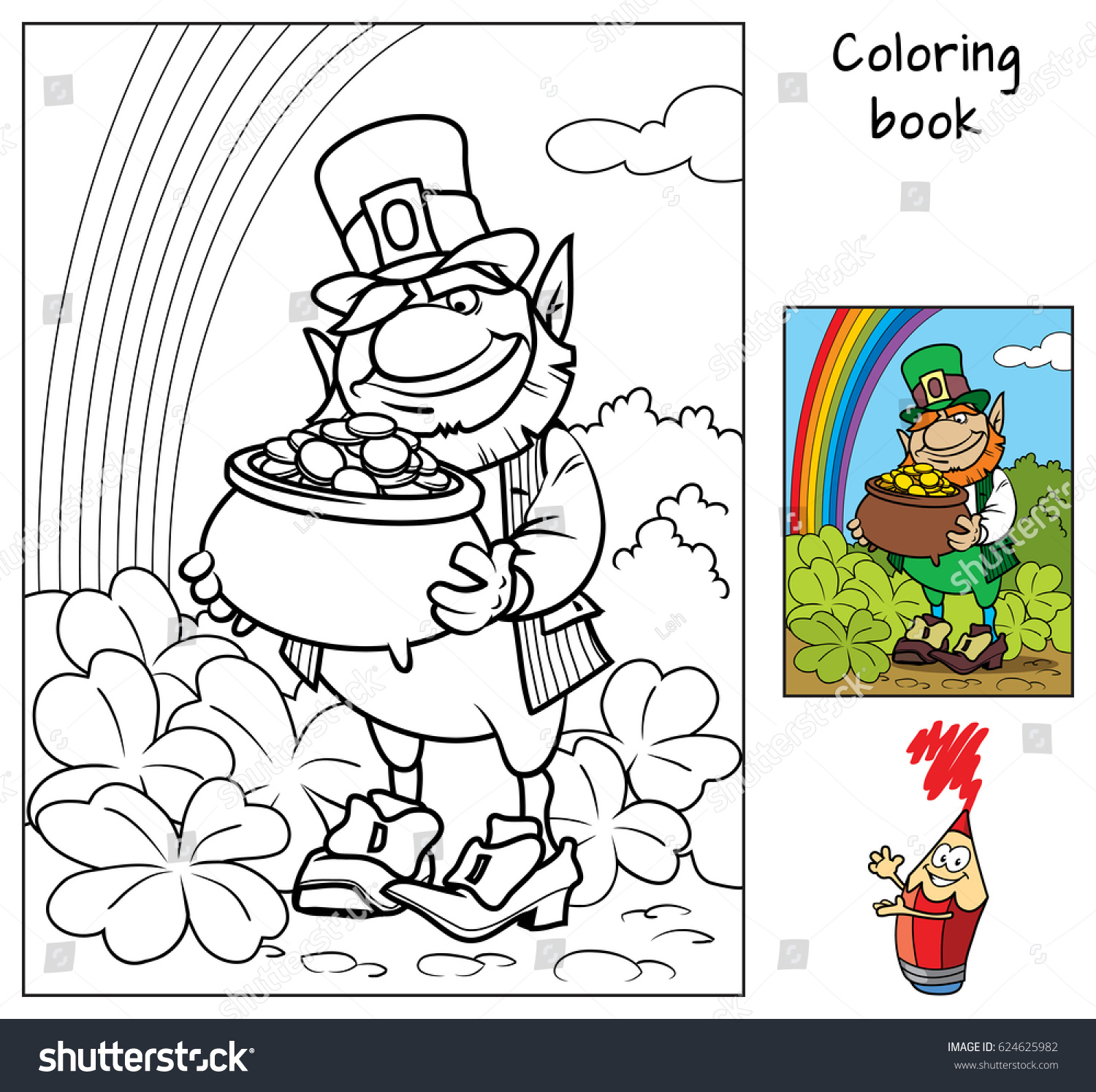 Leprechaun pot gold coloring book cartoon stock vector royalty free