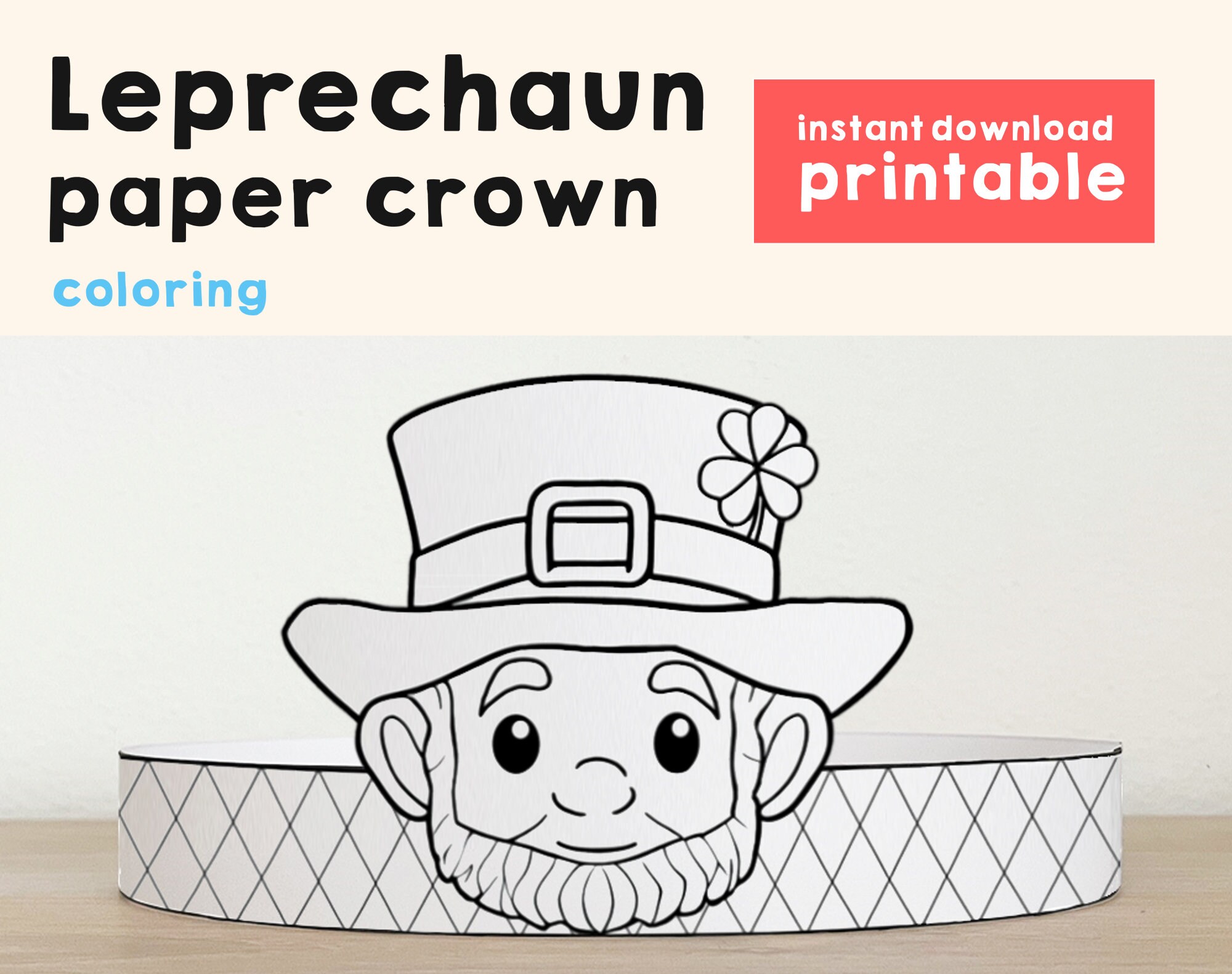 Leprechaun paper crown headband st patricks day party coloring printable kids craft costume printable favor diy instant download