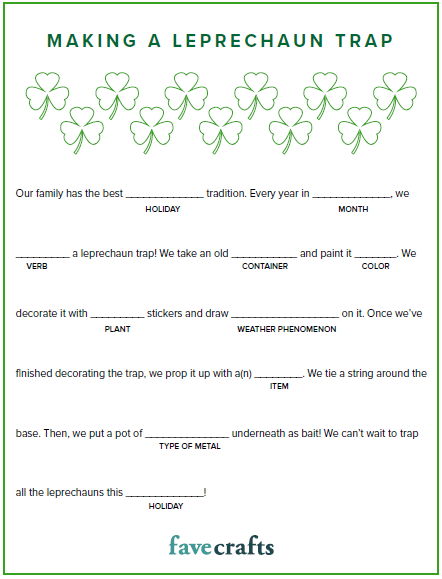 Leprechaun trap st patricks day mad lib