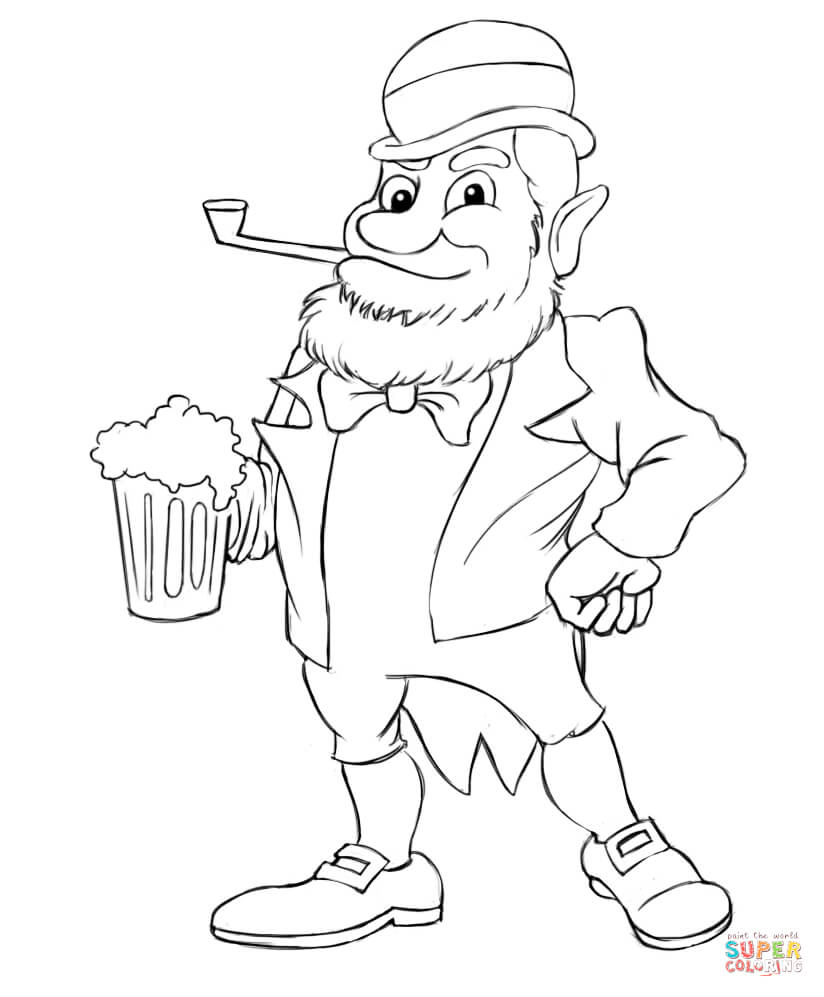 Leprechaun with beer coloring page free printable coloring pages