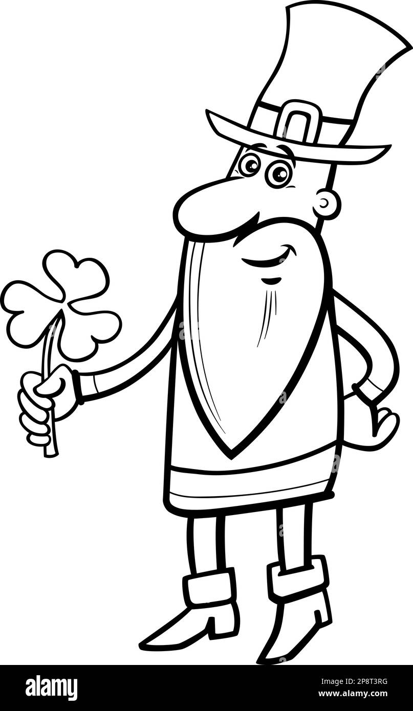 Black white cartoon illustration leprechaun hi