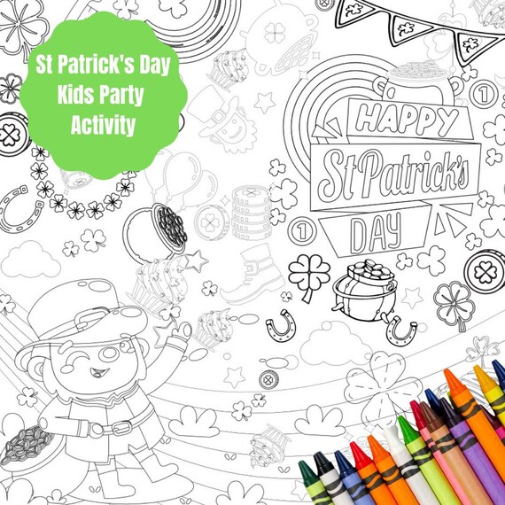 St patricks day leprechaun trap bait kids coloring activity jumbo table cover collage party decor class party coloring banner