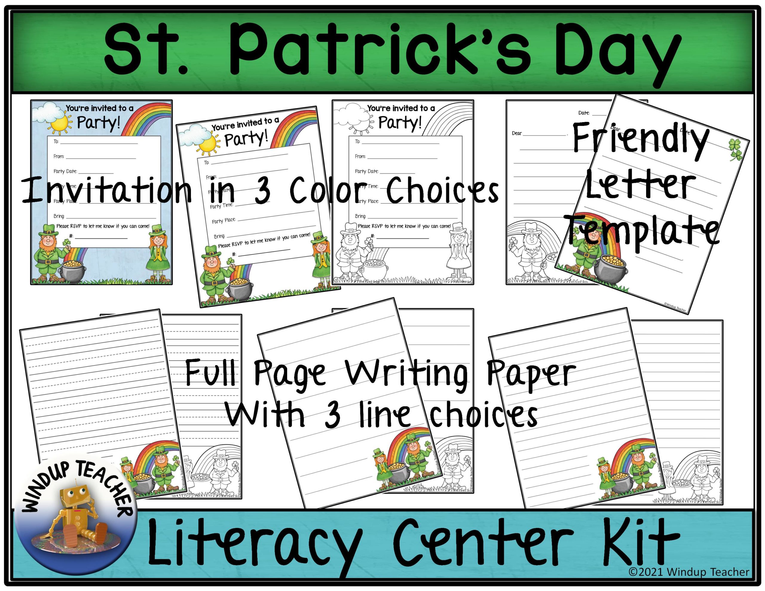 Leprechaun writing paper color bw activity sheets for st patricks day made by teachers