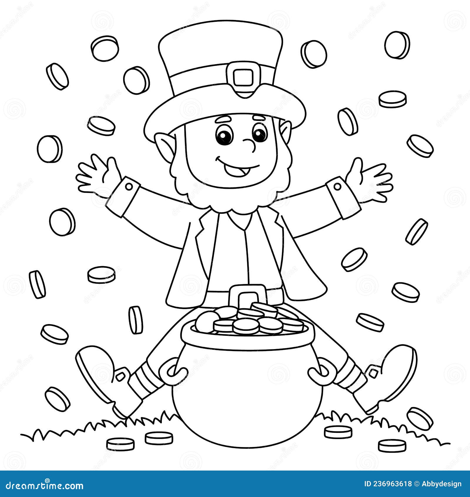 St patricks day leprechaun coloring page for kids stock vector