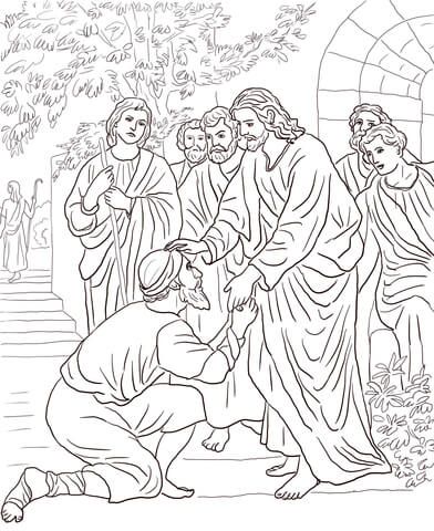 Jesus heals the leper coloring page from jesus mission period category select from printable crâ jesus coloring pages bible coloring pages coloring pages