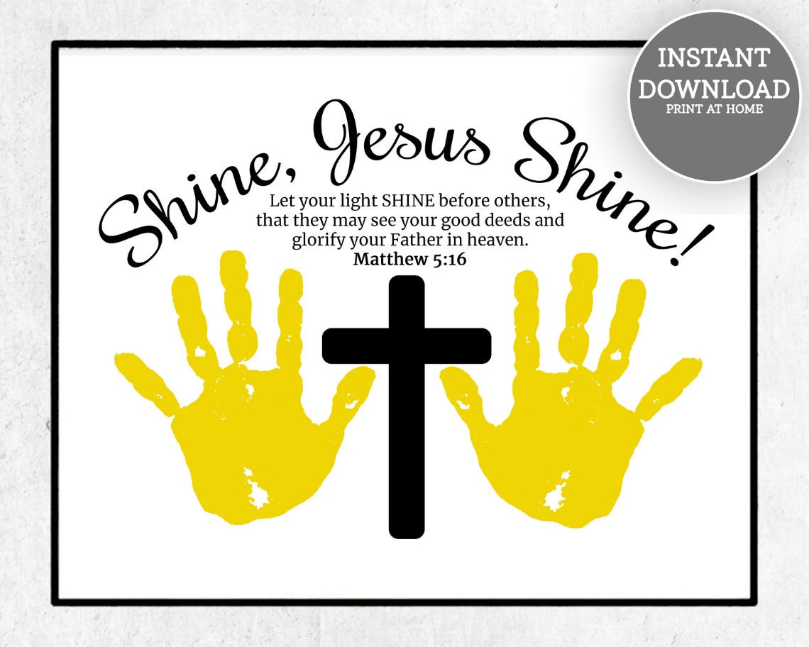 Shine jesus shine handprint craft printable matthew let your light shine handprint art christian craft inspiration for kids art