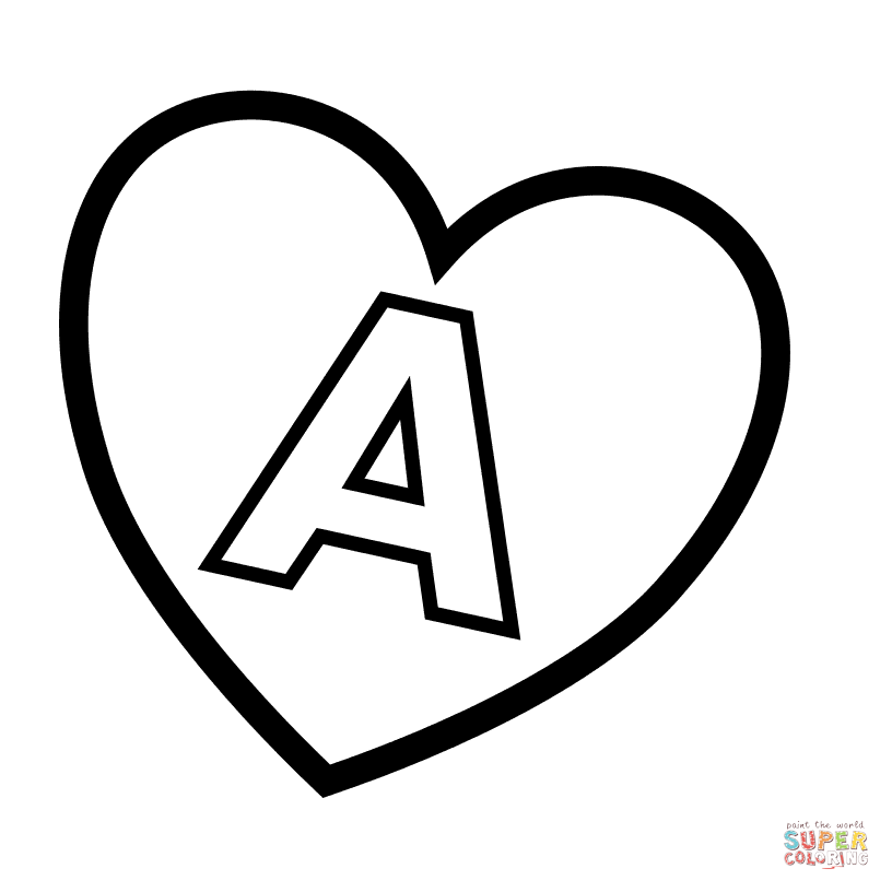 Letter a in heart coloring page free printable coloring pages