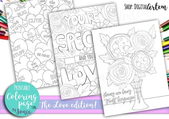 Love coloring pages conjunto de pãginas para colorear pãginas para colorear para adultos imprimible corazones para colorear pãgina para colorear flores descarga instantãnea