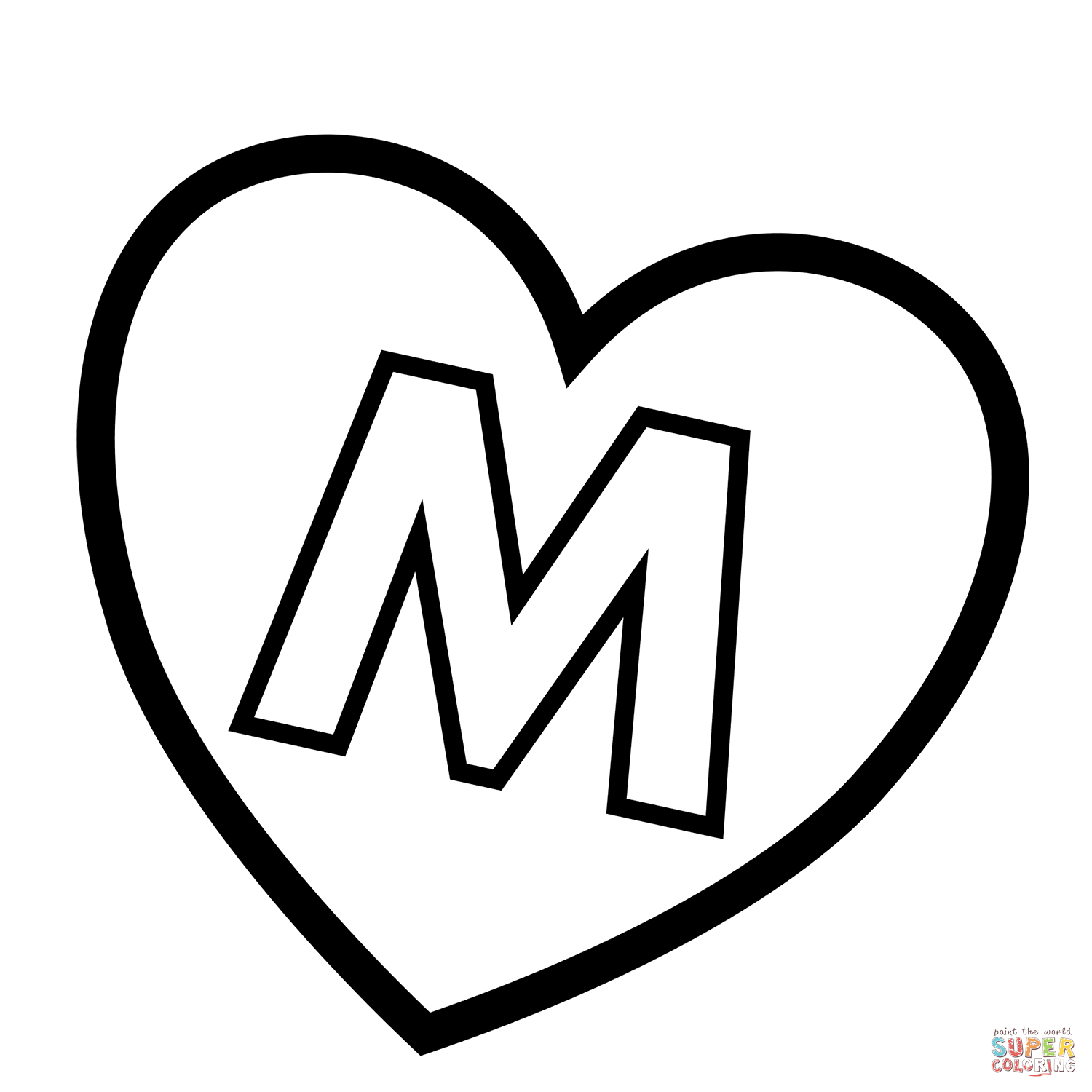Dibujo de corazãn con letra m para colorear dibujos para colorear imprimir gratis