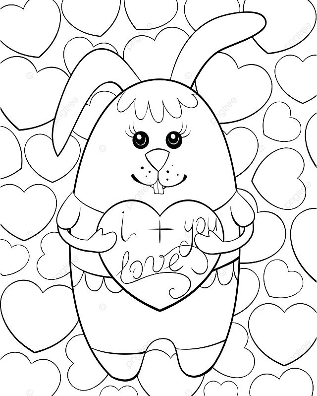 Una deliciosa ilustraciãn de conejo con un corazãn y letras en una pãgina de libro de colorear para adultos vector png tilo garabatear actividad png y vector para dcargar gratis