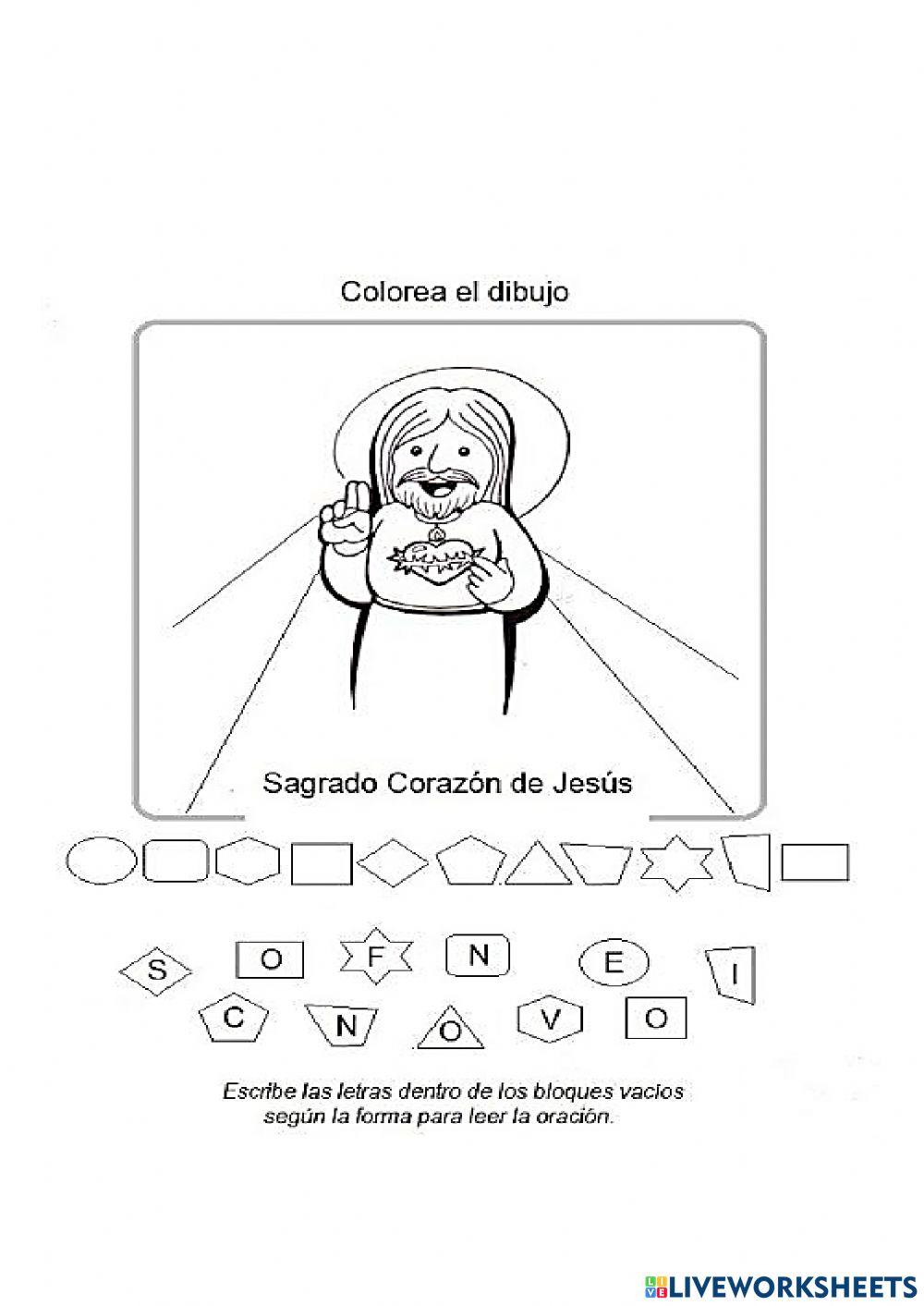 Corazon de jesus worksheet live worksheets