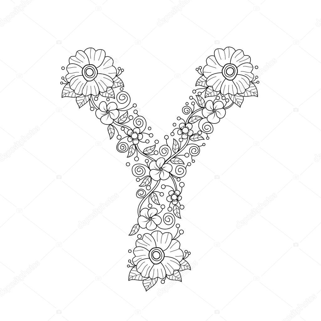 Letra del alfabeto floral libro para colorear para adultos vector vector de stock de noonizen