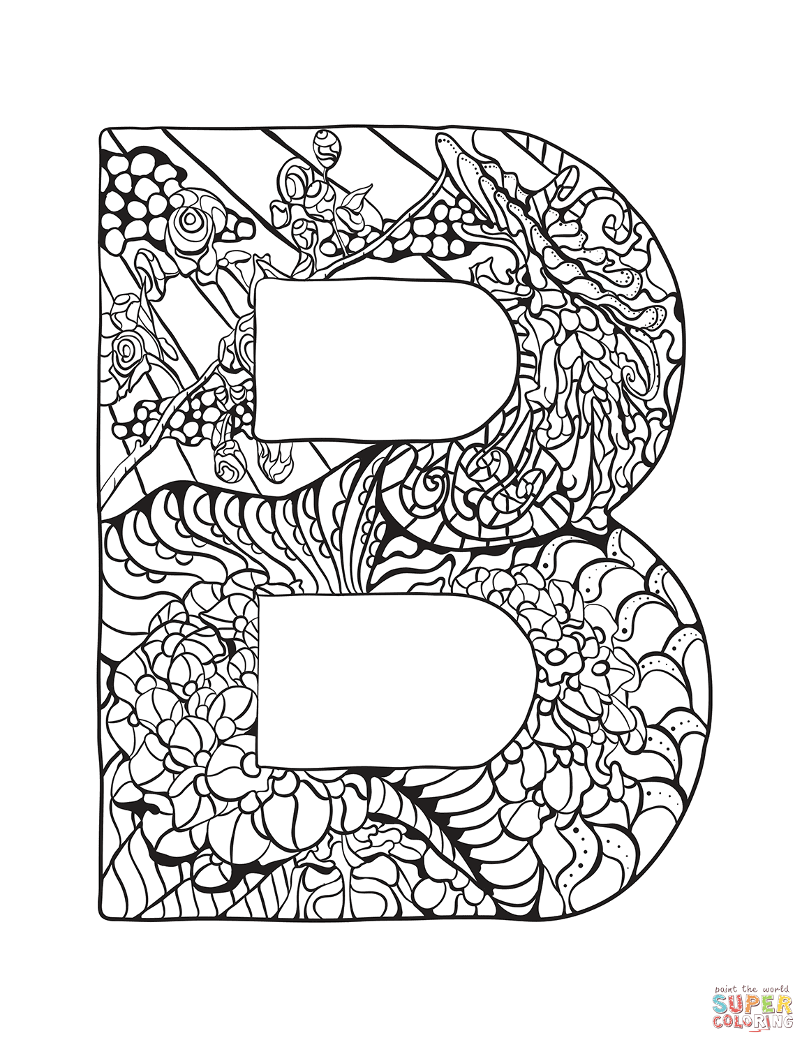 Dibujo de letra b zentangle para colorear dibujos para colorear imprimir gratis